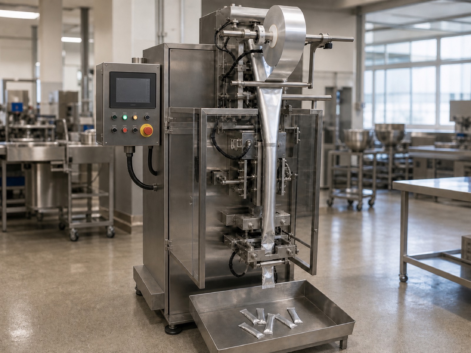 Stick pack machine forming and sealing single-serve sticks